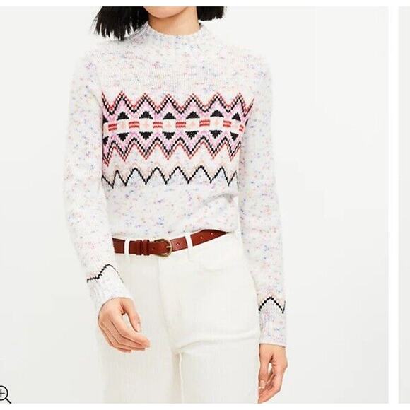LOFT Sweaters - Loft Sweater Womens Large Mock Neck Fair Isle Colorful Specked Knit New